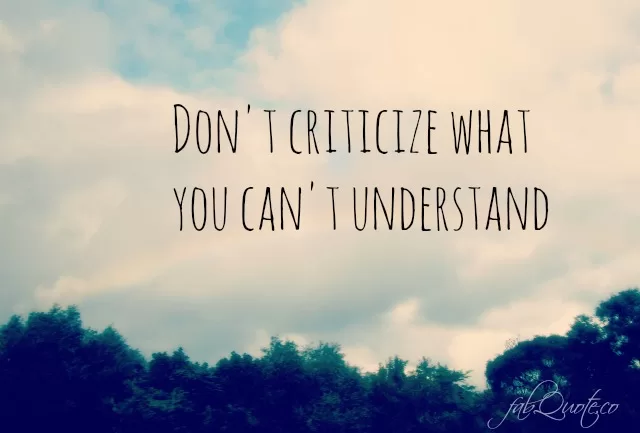 "Don't criticize what you can't understand"