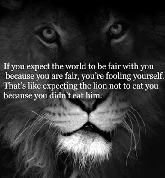 "Don't expect the world to be fair just because you are"