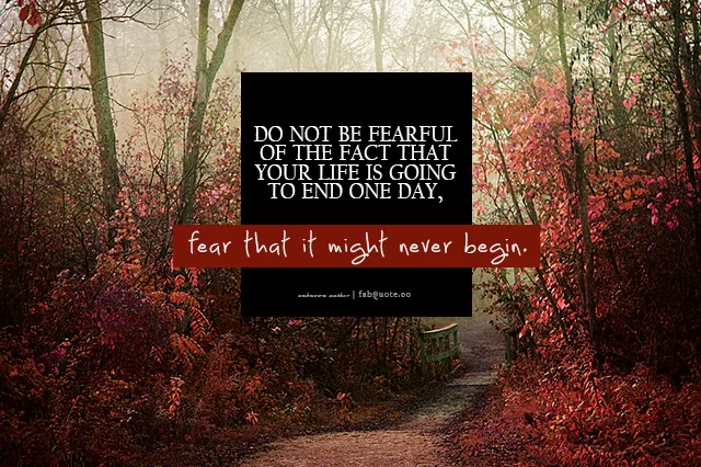 Do not be fearful of the fact that your life is going to end one day, fear that it might never begin.