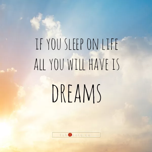 "If you sleep on life all you will have is dreams"