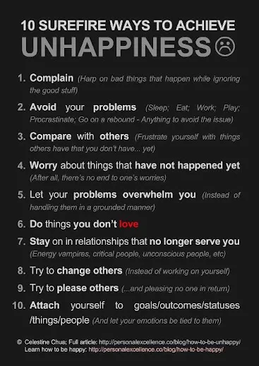 Ways to achieve unhappiness